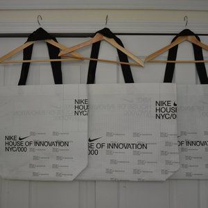 Three (3) Nike NYC Shopping Tote Bags, Reusable Shopping Bags, Eco, Large, White